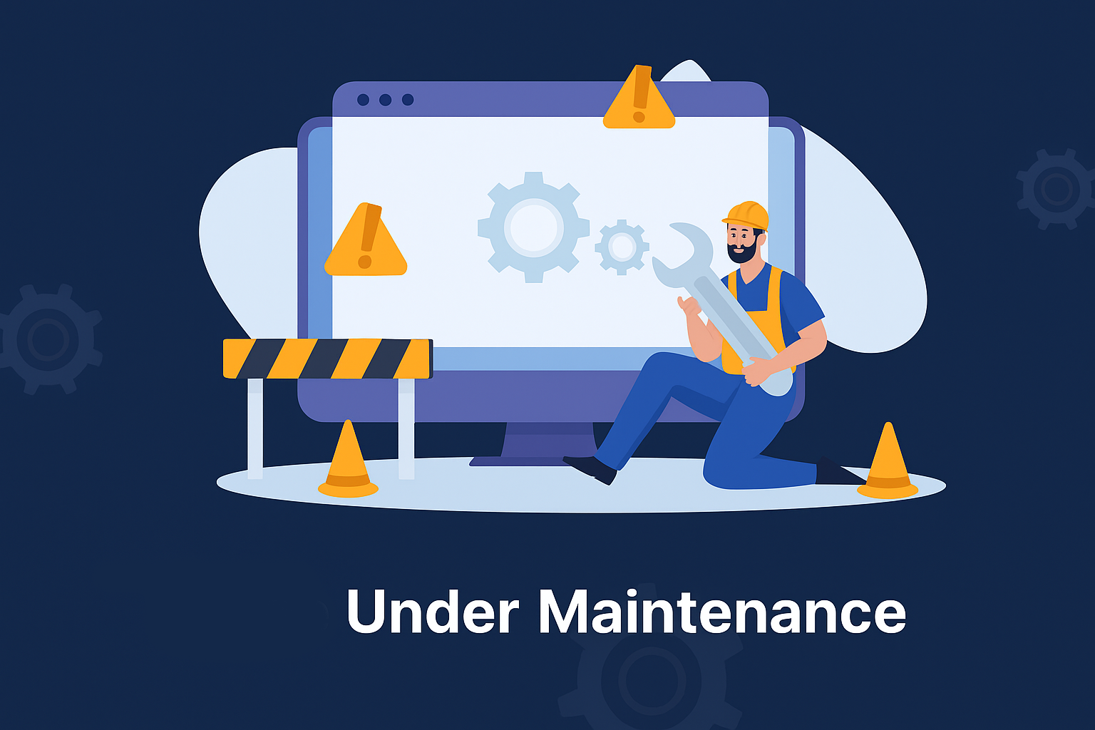 Illustration: page under maintenance with worker and tools